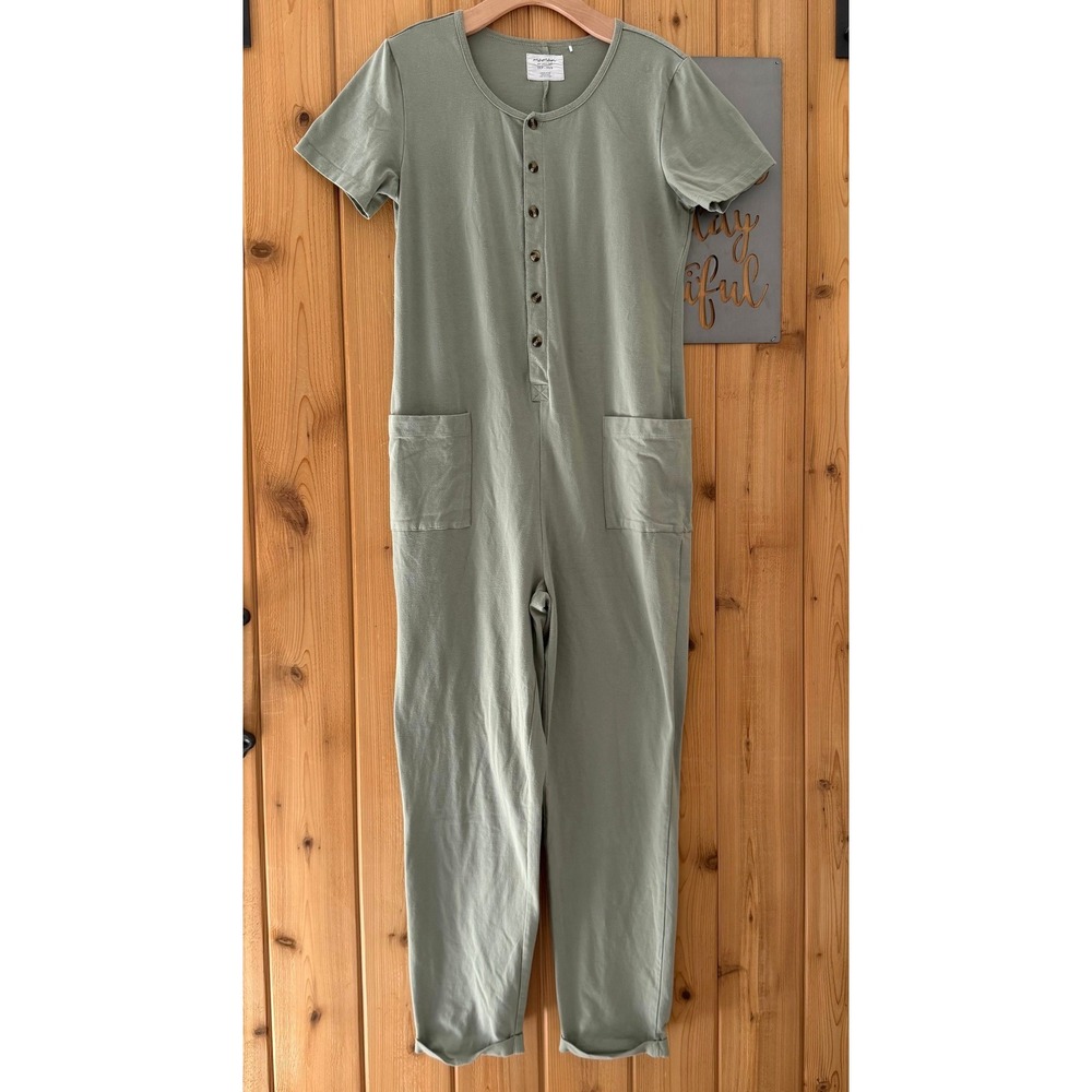 Petit Lem x Maman Cotton Short Sleeve Jumpsuit Onsie in Green Size XS/S
